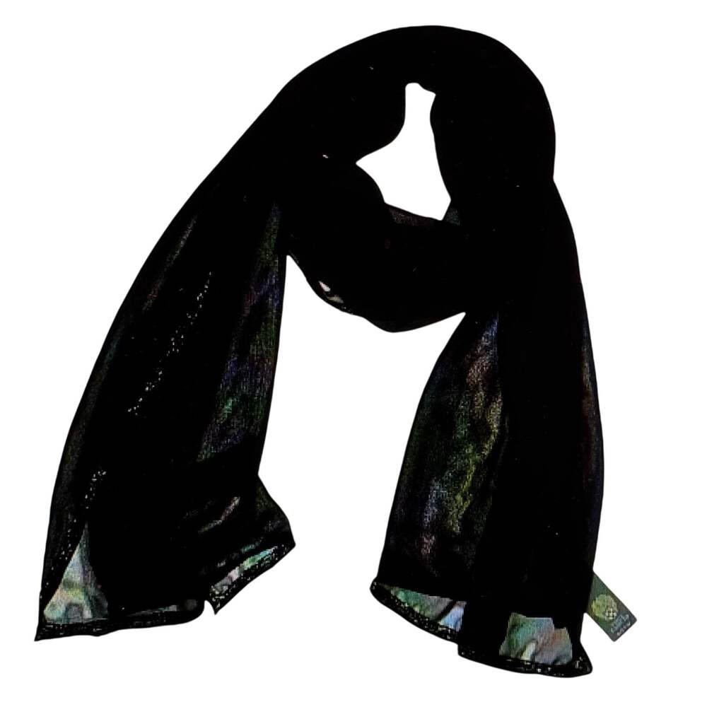 Vince Camuto sheer black silky wrap beaded edges dramatic evening wear shawl